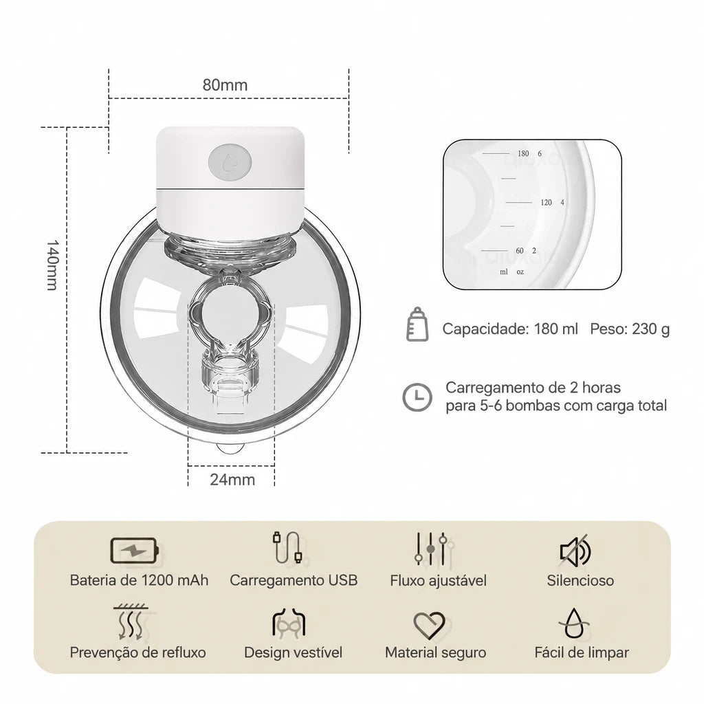 Bomba Extratora de Leite Materno Elétrica Wearable — 180 ml